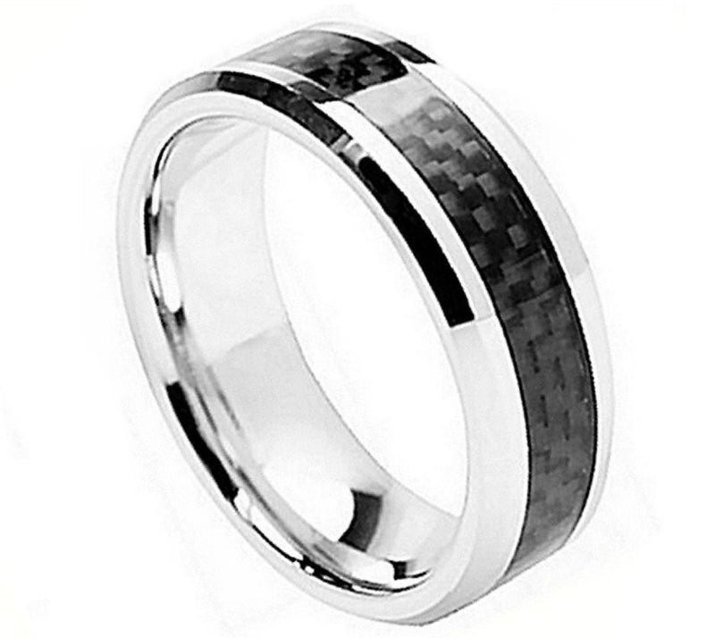 8mm Black Carbon Fiber Inlay with Beveled Edge Cobalt Ring
