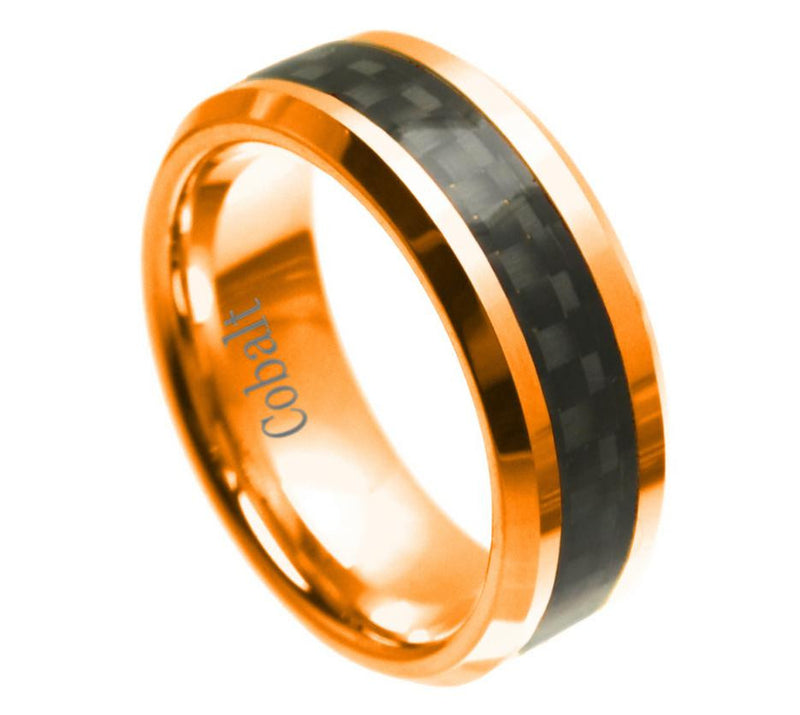 8mm Gold Plated Cobalt Ring with Black Carbon Fiber Inlay