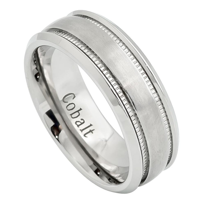 7mm Crisscross Patterned Cobalt White Wedding Ring
